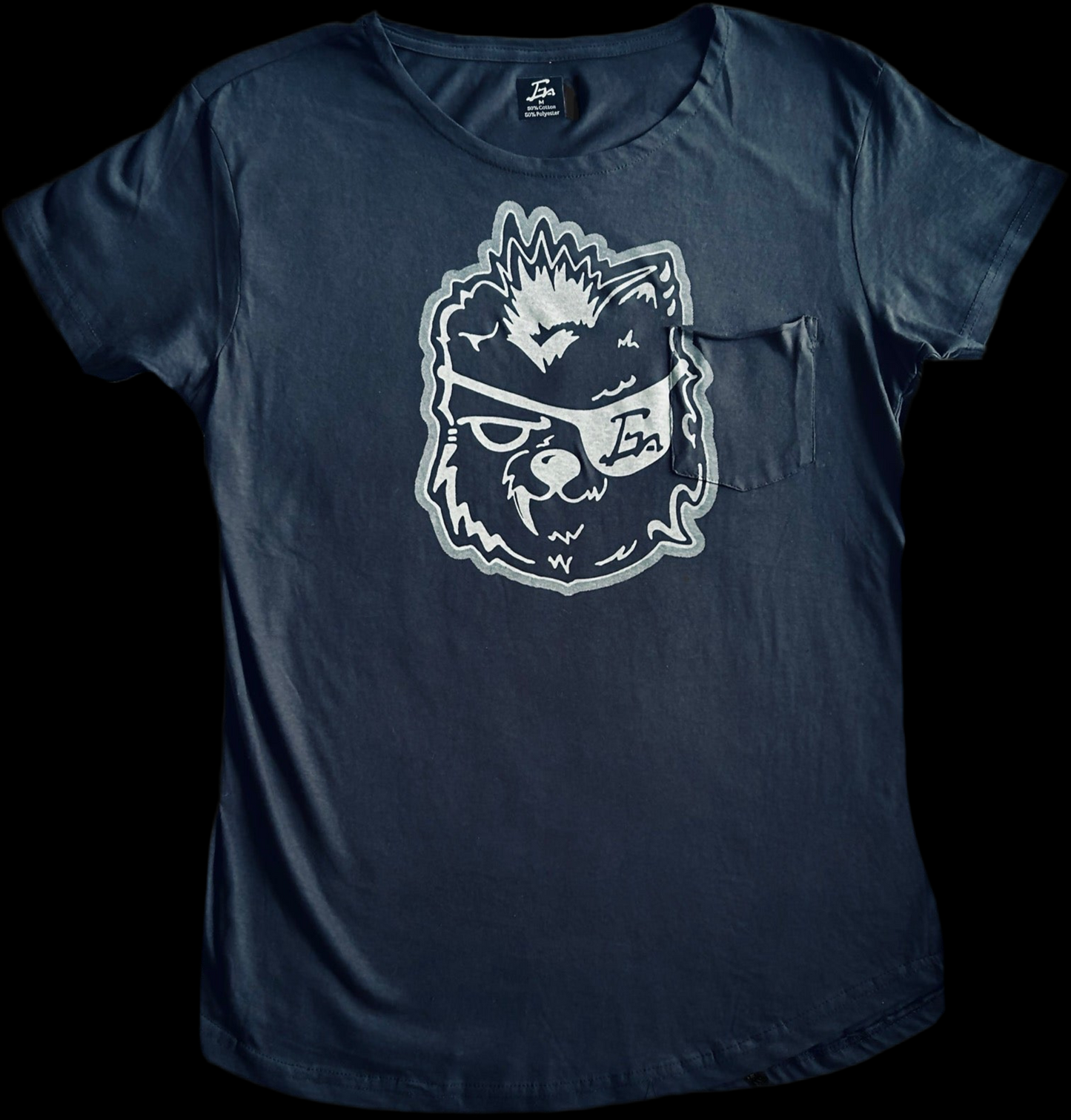 (Curved Hem/ Pocket) T-Shirt (Wolf Mug Shot)