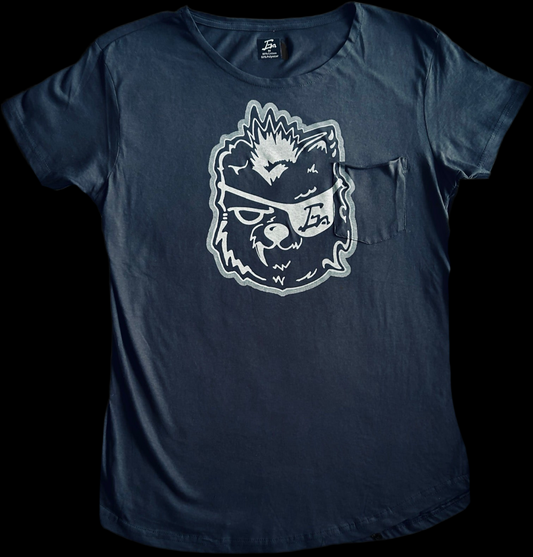 (Curved Hem/ Pocket) T-Shirt (Wolf Mug Shot)